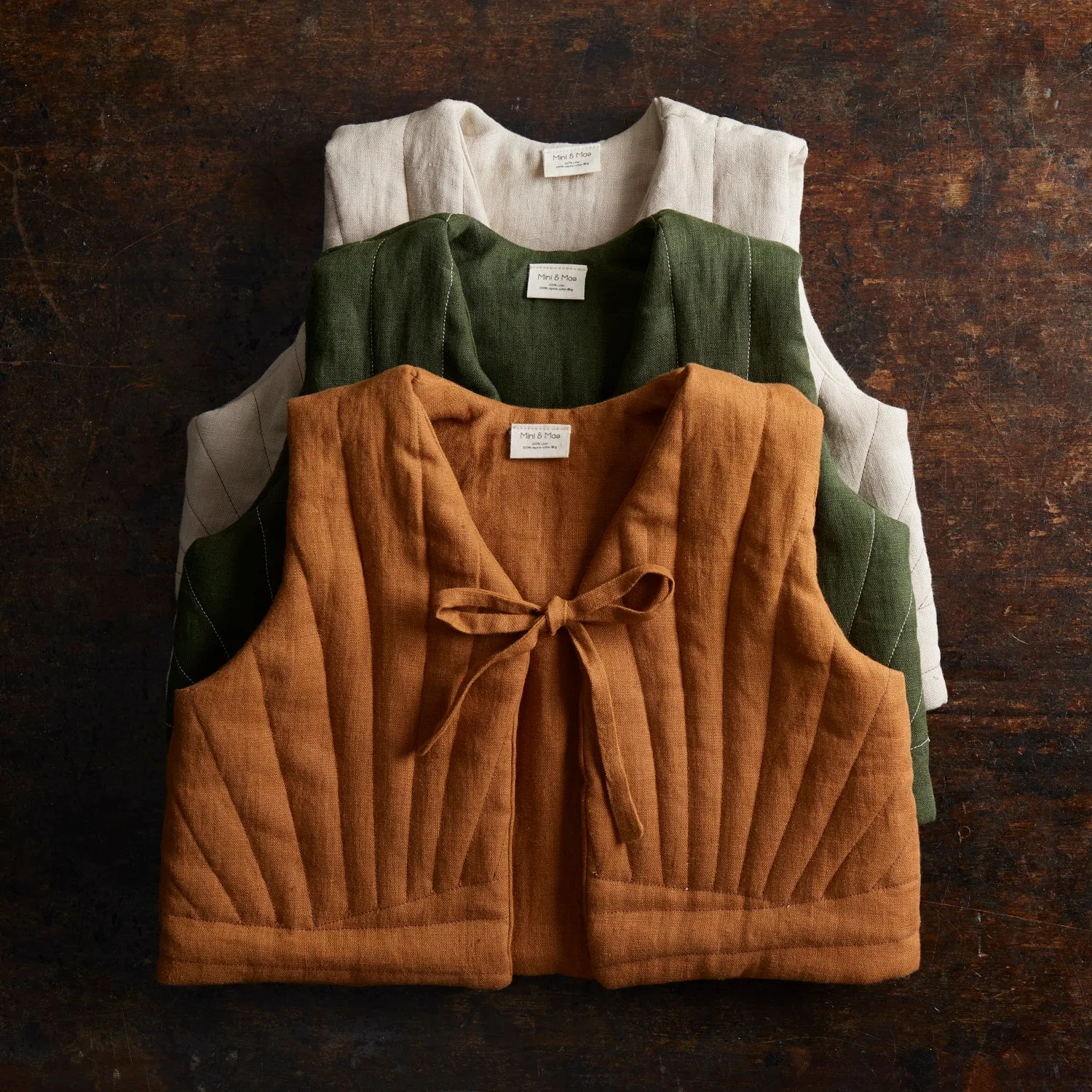 Linen Quilted Vest - Rust