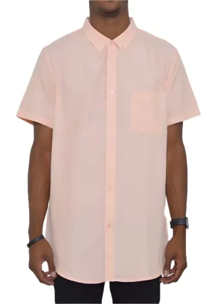 Mens Short Sleeve Button Down Shirt In Peach Light Orange