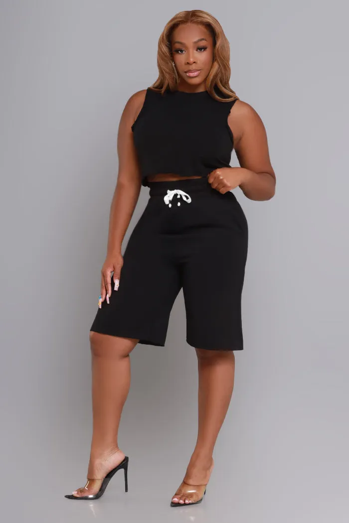 Mess Up High Rise Bermuda Shorts - Black