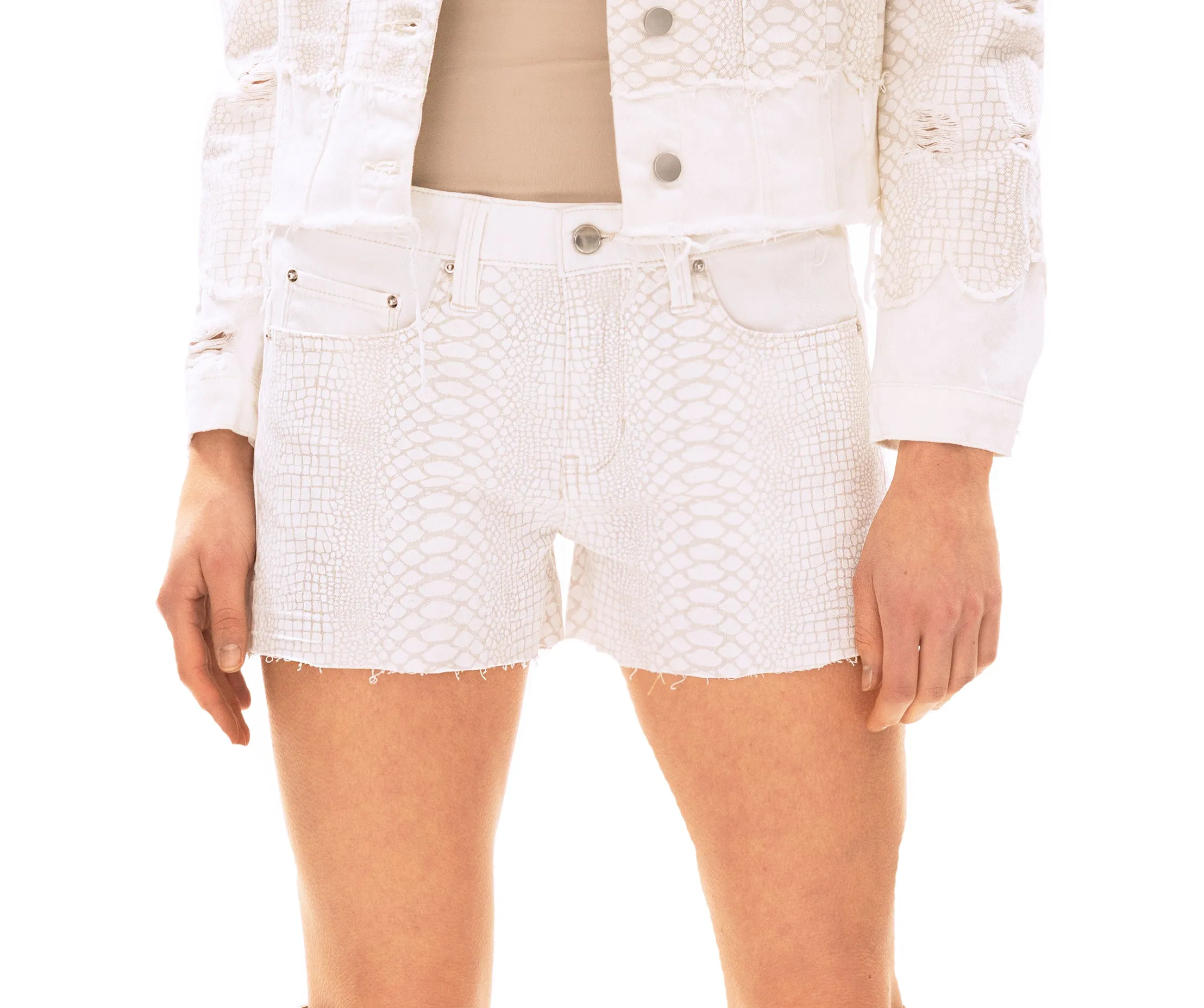 Mila Mid Rise White Snake Short