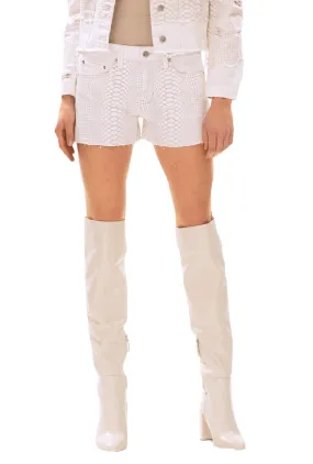 Mila Mid Rise White Snake Short