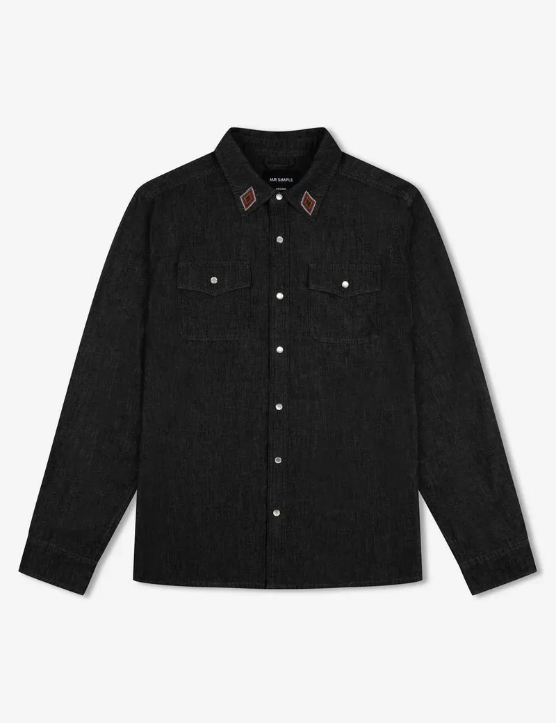 Mr Simple Rancho L/S Shirt Black Chambray