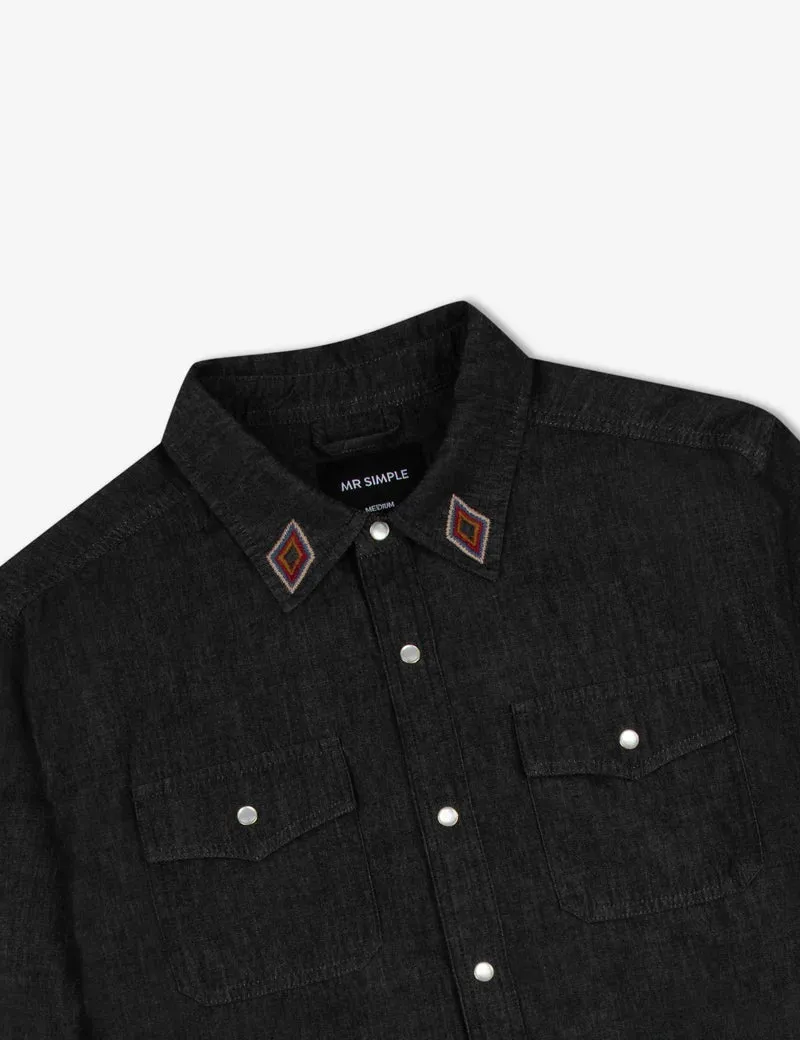 Mr Simple Rancho L/S Shirt Black Chambray