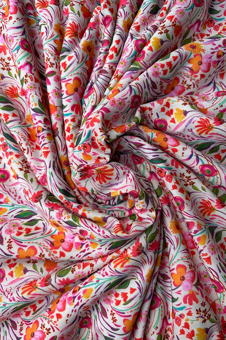 Multicolor Digital Floral Printed Muslin Fabric