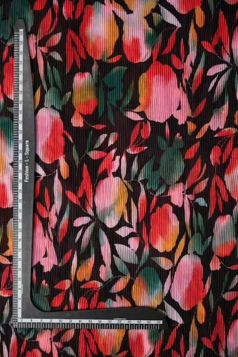 Multicolor Fluid Floral Pattern Printed Crushed Georgette Fabric