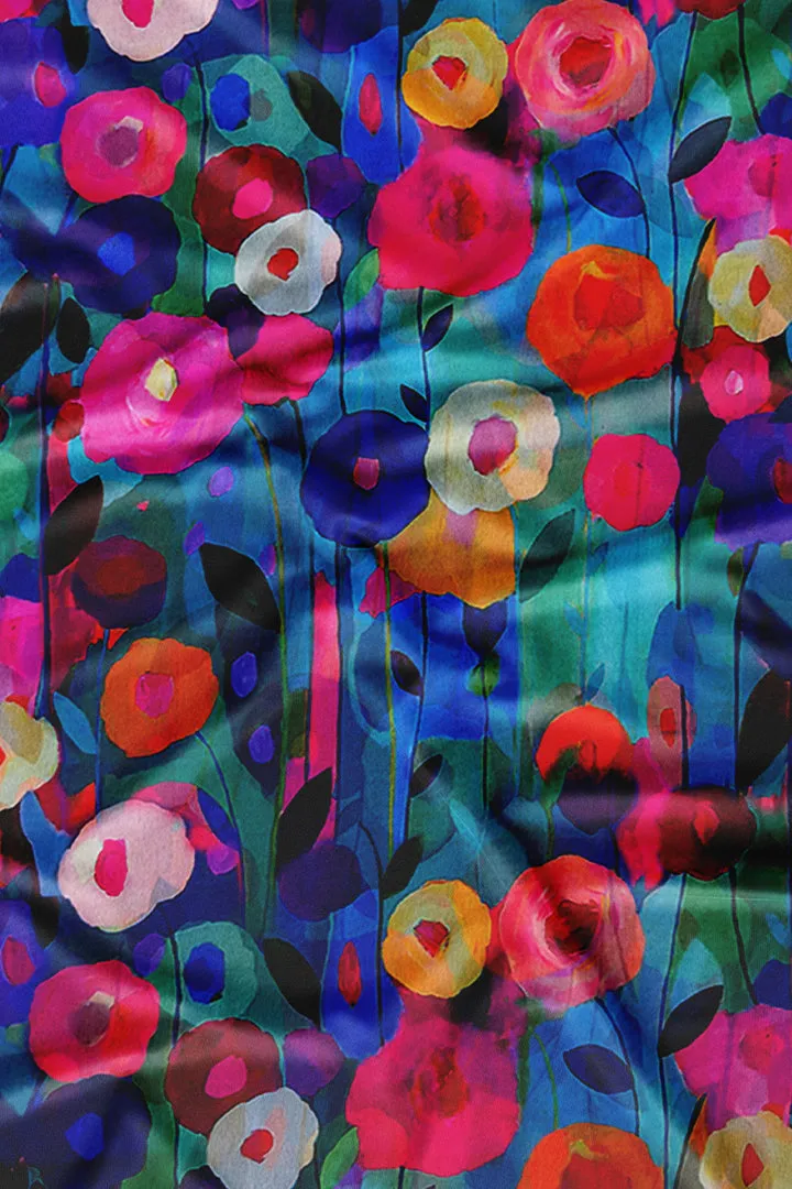 Multicolored Abstract Floral Printed Georgette Fabric