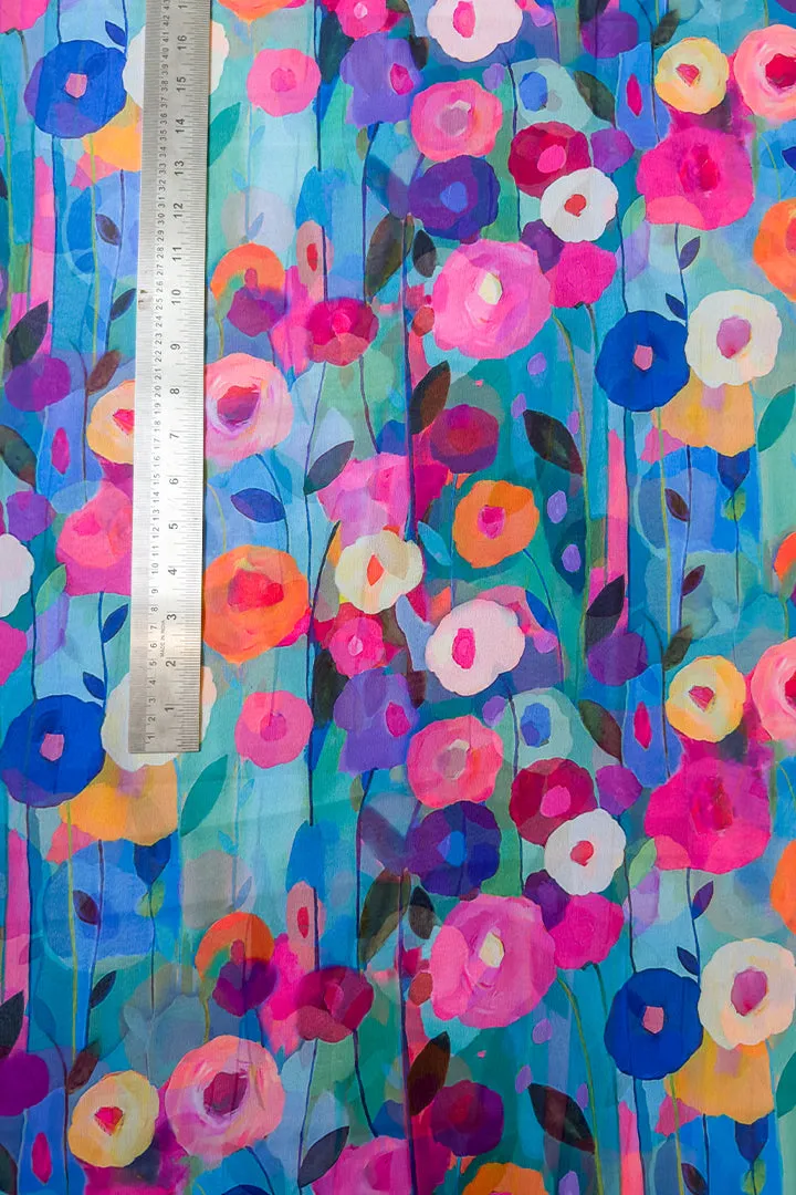 Multicolored Abstract Floral Printed Georgette Fabric