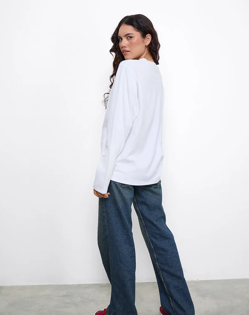 OB Oversized Long Sleeve Tee Top in White