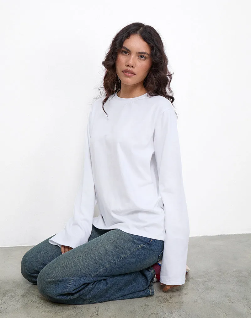 OB Oversized Long Sleeve Tee Top in White