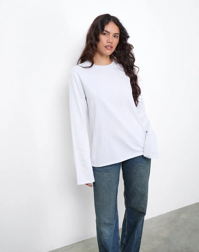 OB Oversized Long Sleeve Tee Top in White