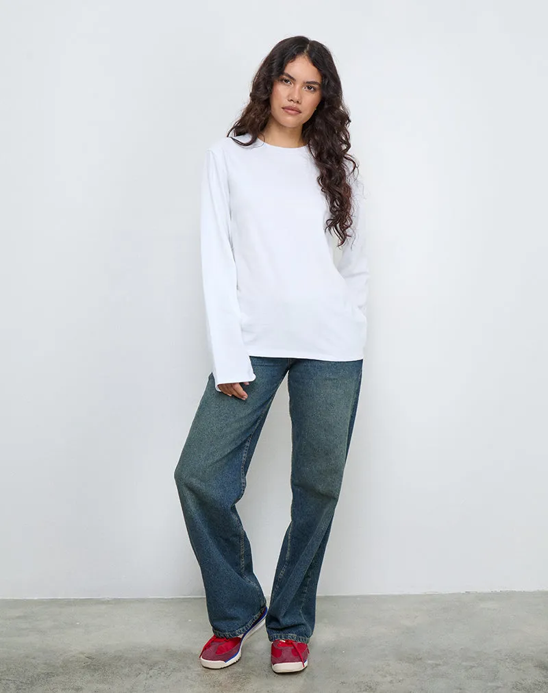 OB Oversized Long Sleeve Tee Top in White