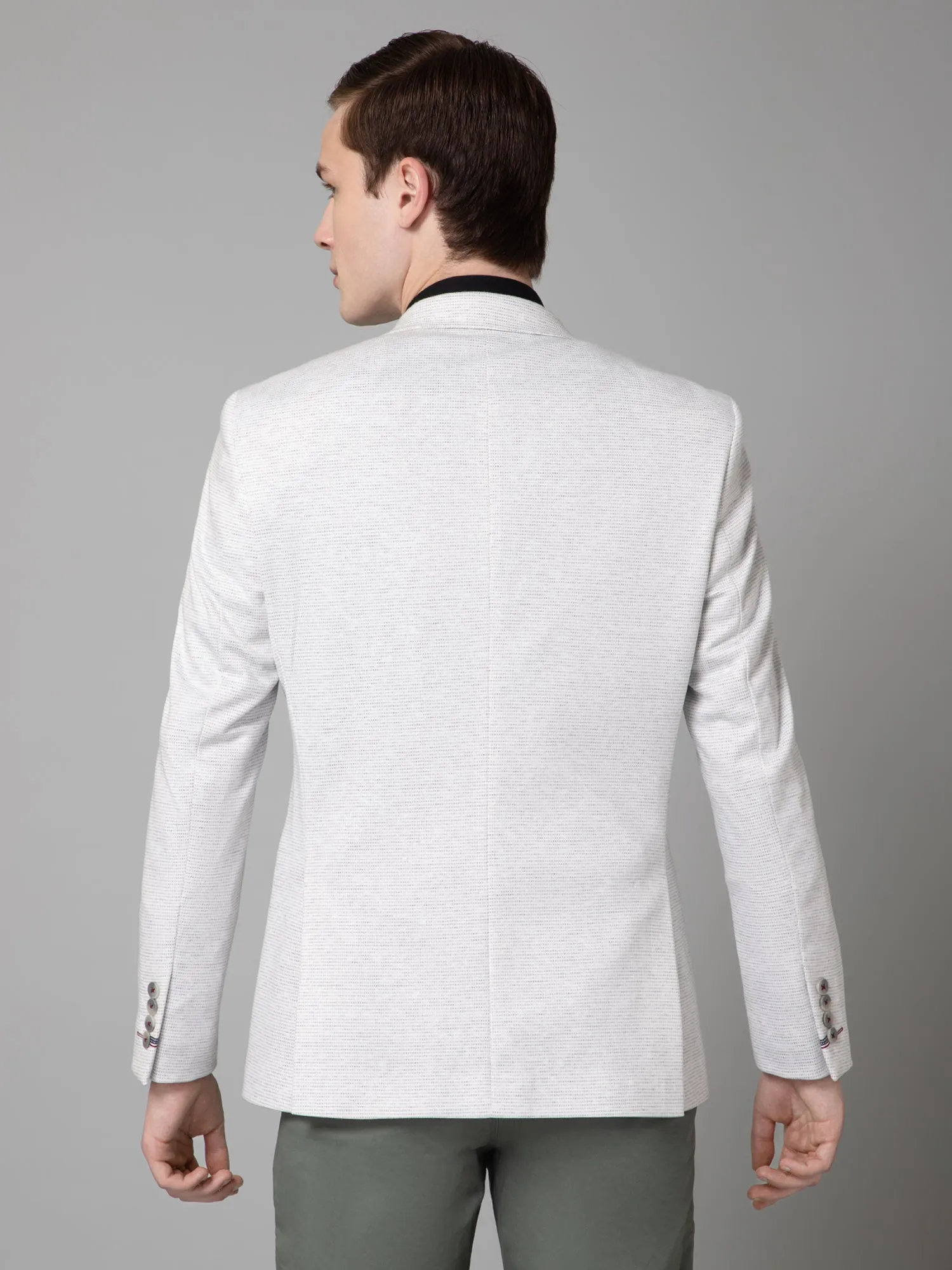 Off White Self Design Full Sleeves Casual Blazer For Men