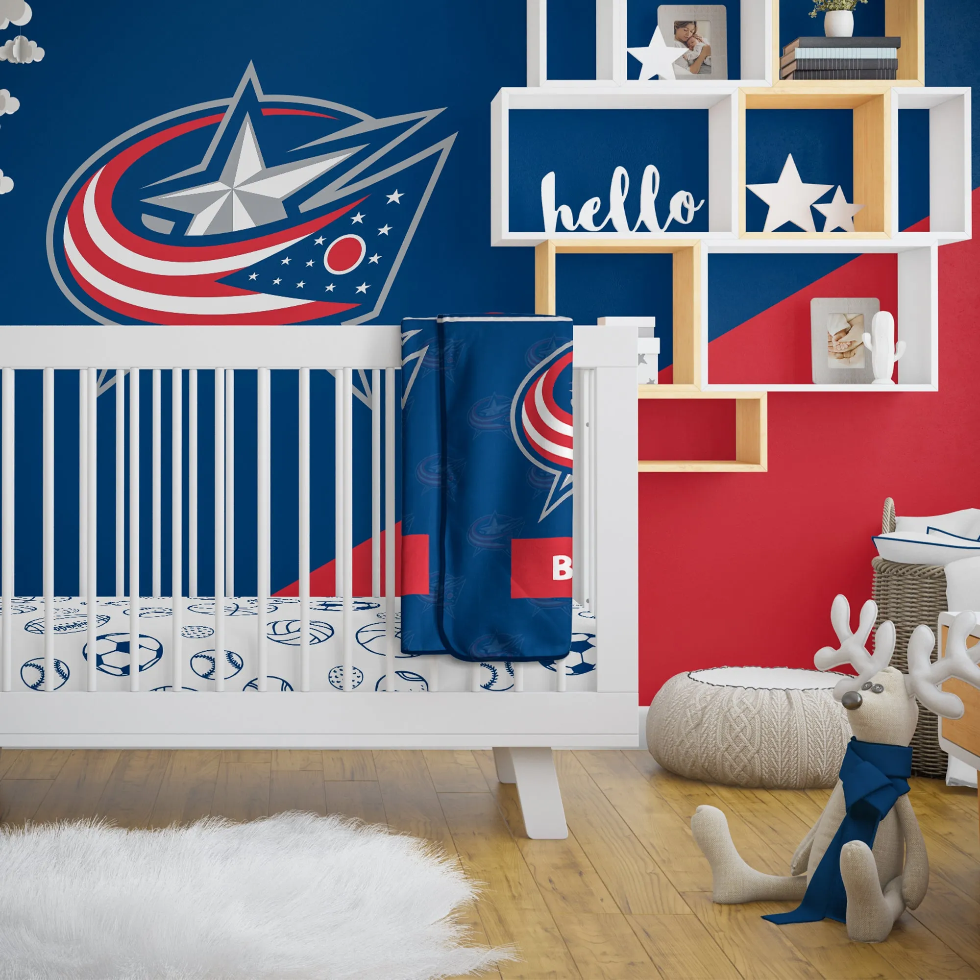 Personalized Columbus Blue Jackets Emblem Baby Pixel Fleece Blanket