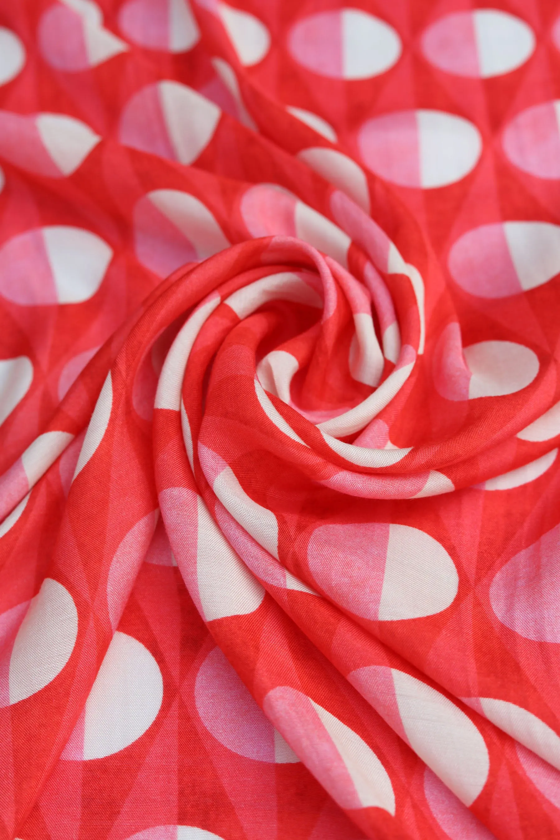 Pink-Red Geometric Printed Natural Muslin Silk Fabric