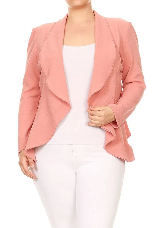 Plus Casual Solid open front jacket blazer