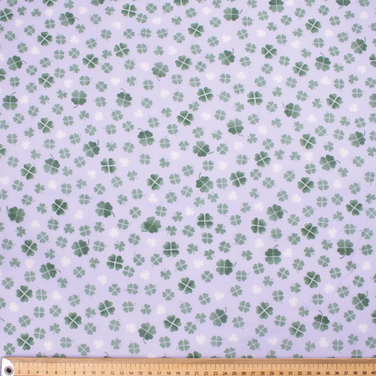 Printed Cotton Voile Design-53 White & Green Four Leaf Clover on Lilac