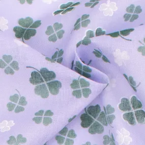 Printed Cotton Voile Design-53 White & Green Four Leaf Clover on Lilac