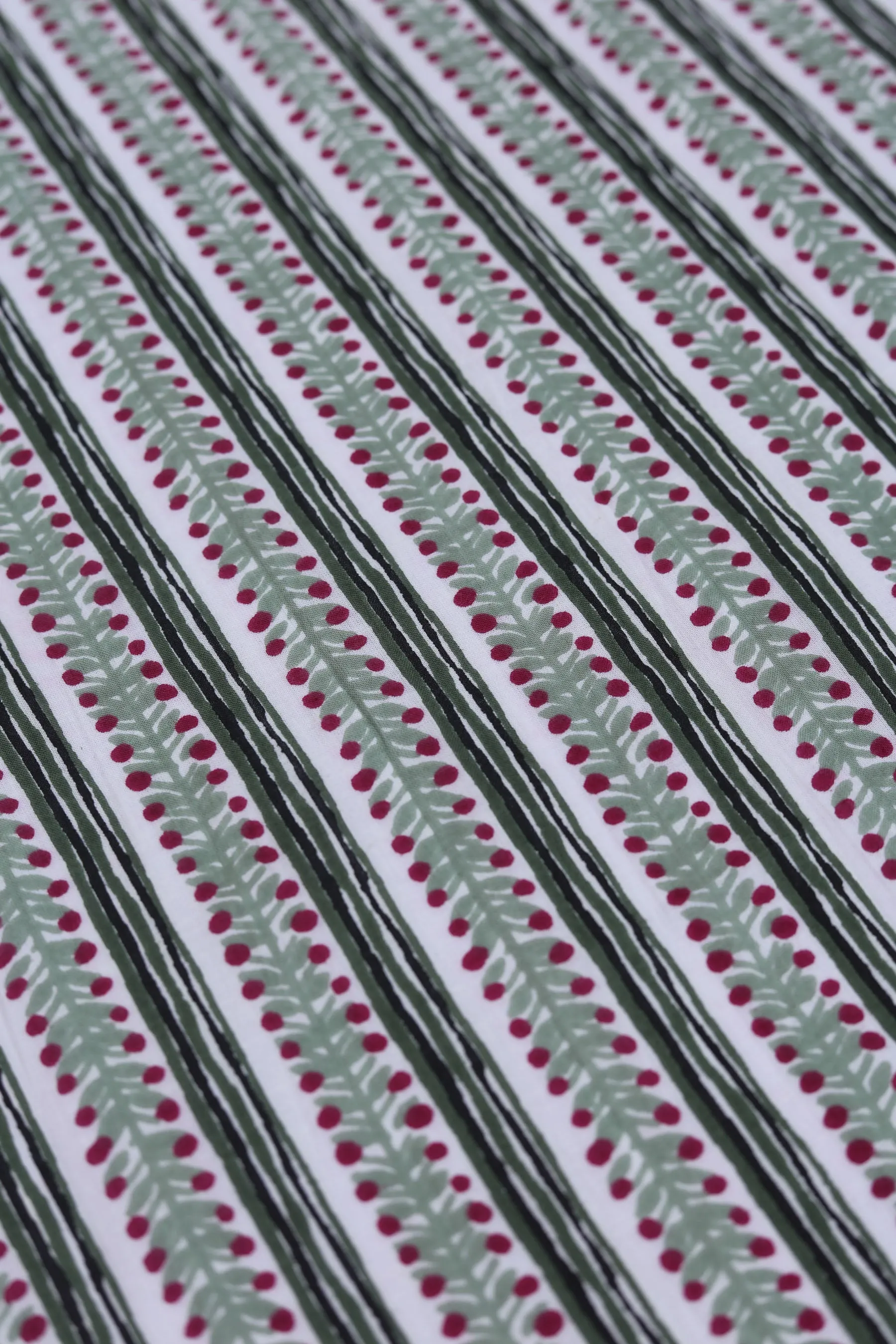 Pure Cotton Green Hand Block Stripe Pattern Printed Fabric