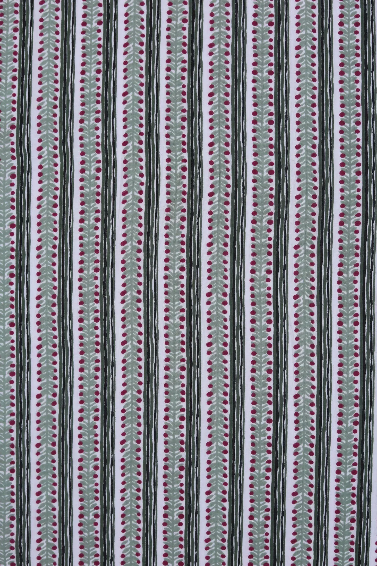 Pure Cotton Green Hand Block Stripe Pattern Printed Fabric