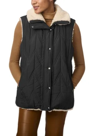 Quilted Faux Fur Lined Vest Black