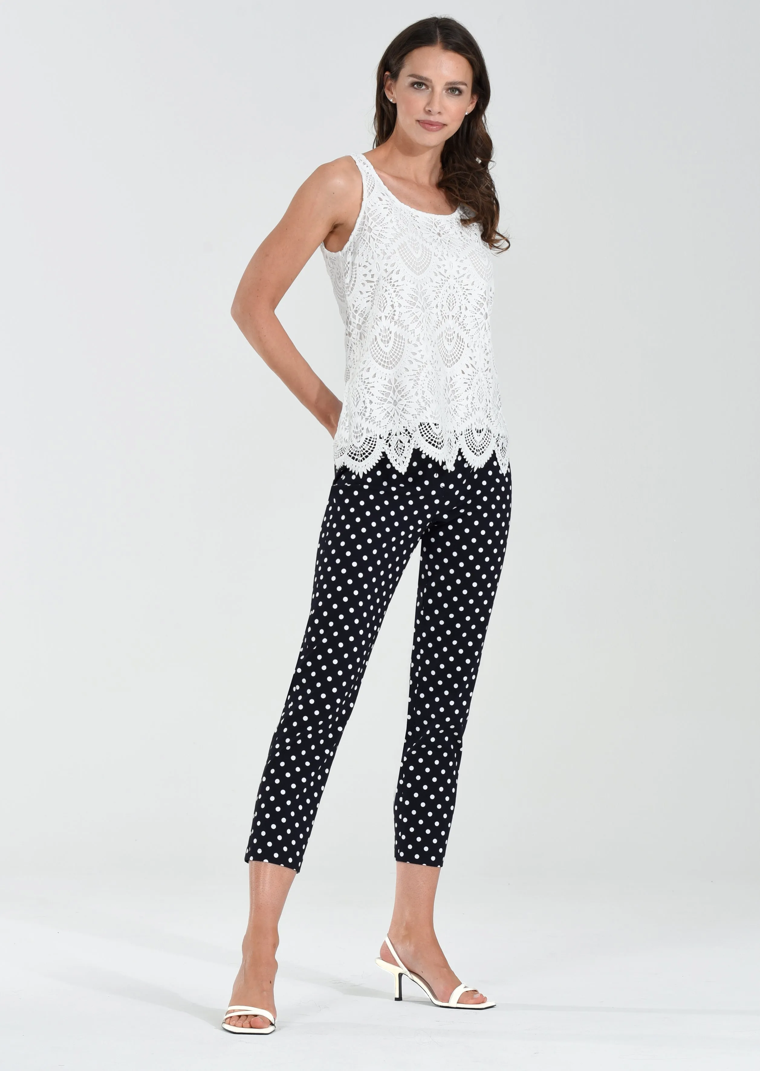 Robell Bella Polka Dot Stretch Trousers . Black/White or Beige/White 51560 54570