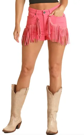 RRWD68R0UJ - Rock&Roll Denim Women's Pink Fringe Shorts