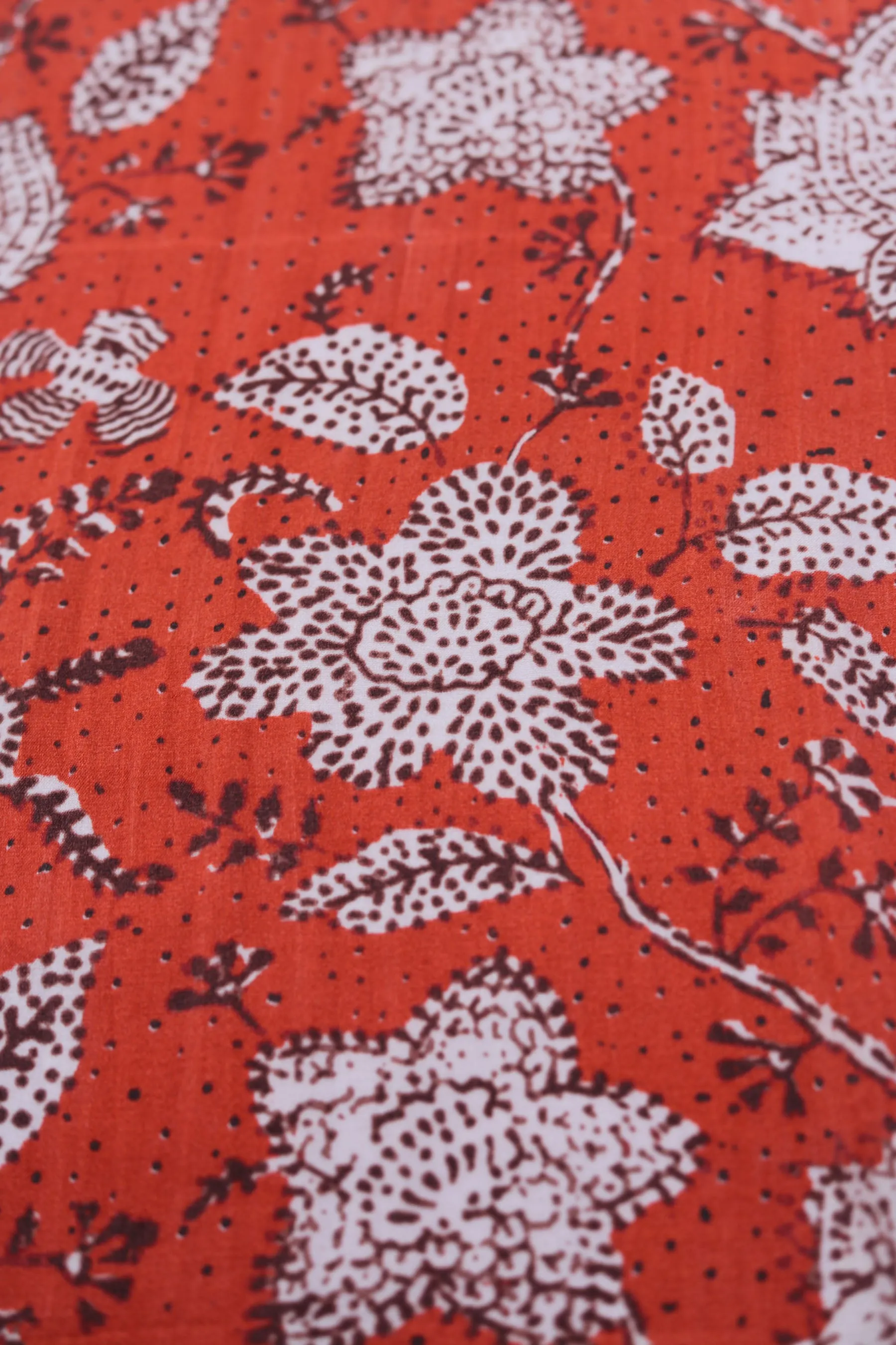 Rust Orange Traditional Printed Gaji Silk Fabric