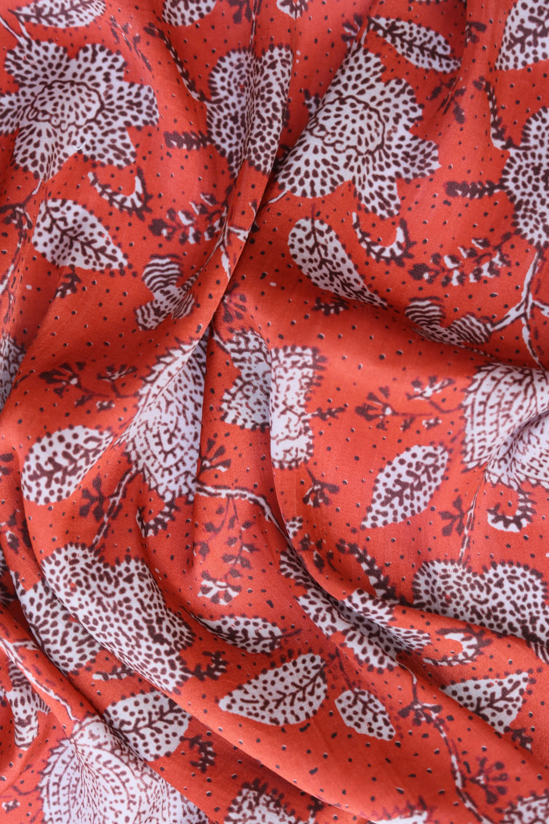 Rust Orange Traditional Printed Gaji Silk Fabric