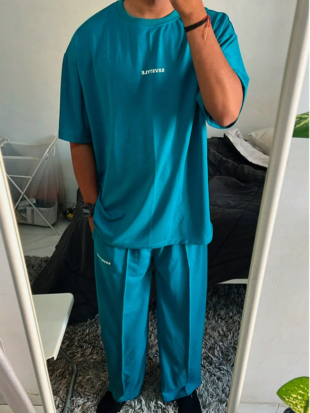 SXV Basic CO-ORDS set : Tealgreen Oversized T-shirt And Trouser Combo