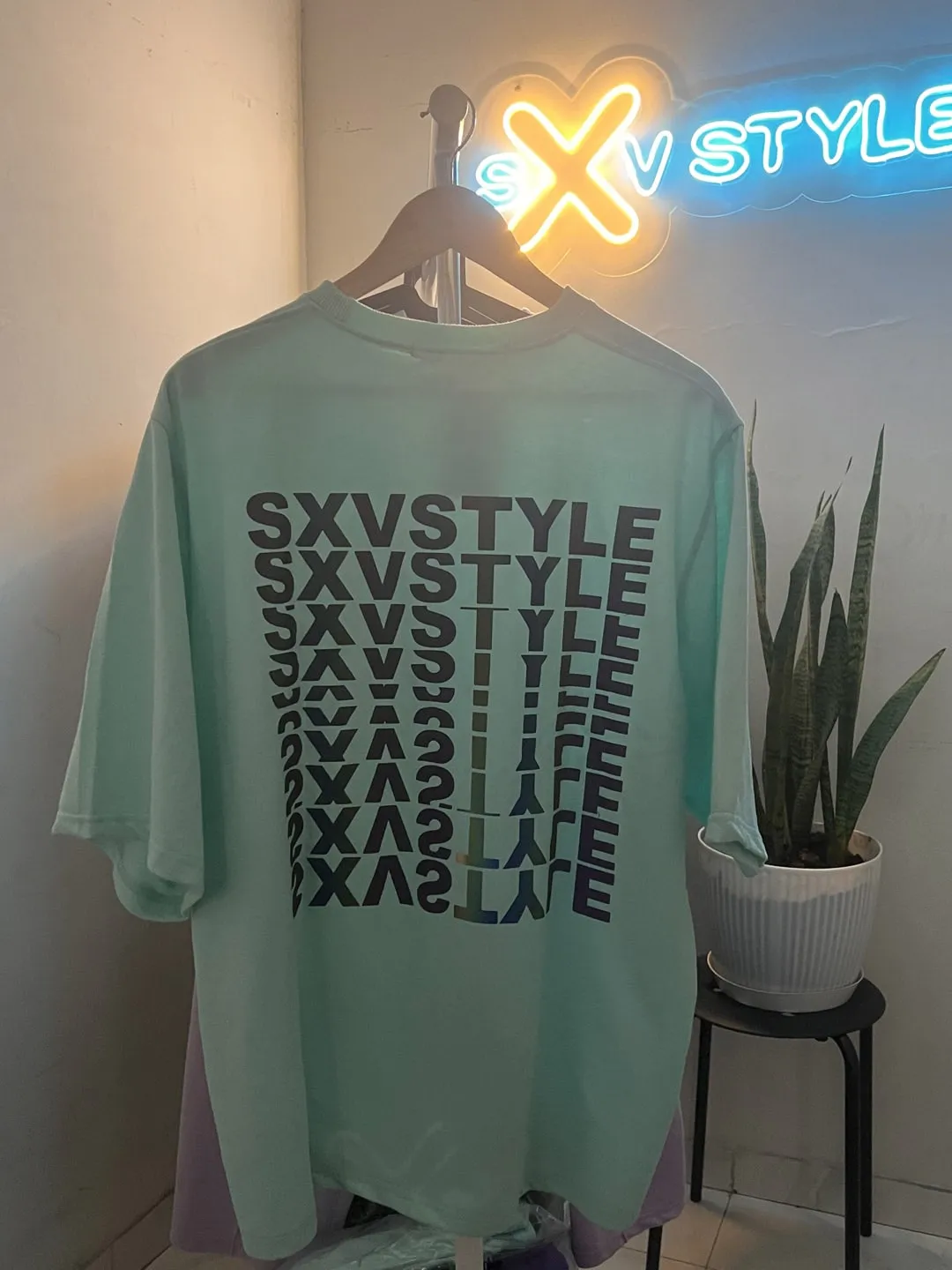 SXV CO-ORDS set : Mintgreen Reflective Rainbow Oversized T-shirt And Trouser Combo