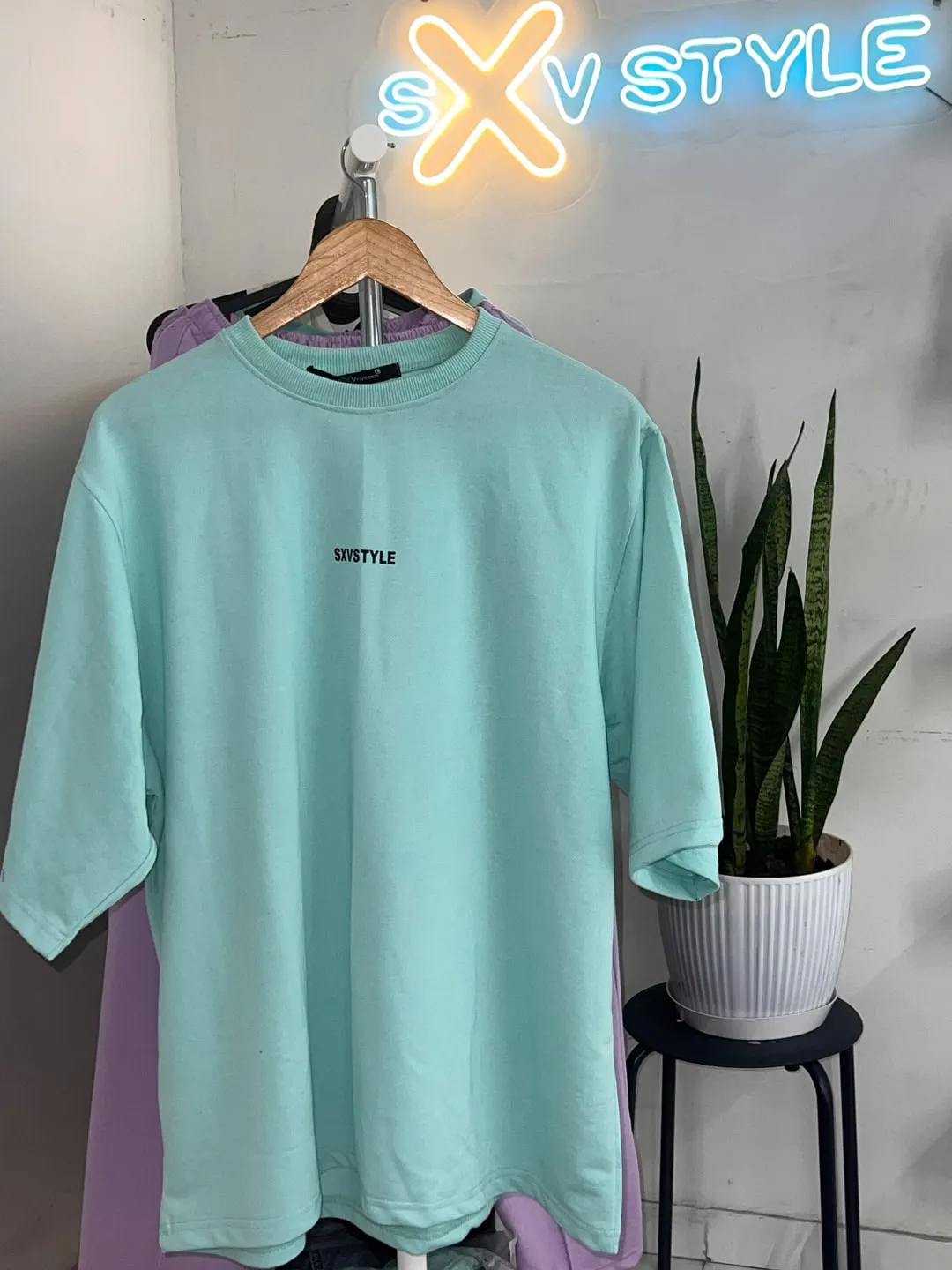 SXV CO-ORDS set : Mintgreen Reflective Rainbow Oversized T-shirt And Trouser Combo